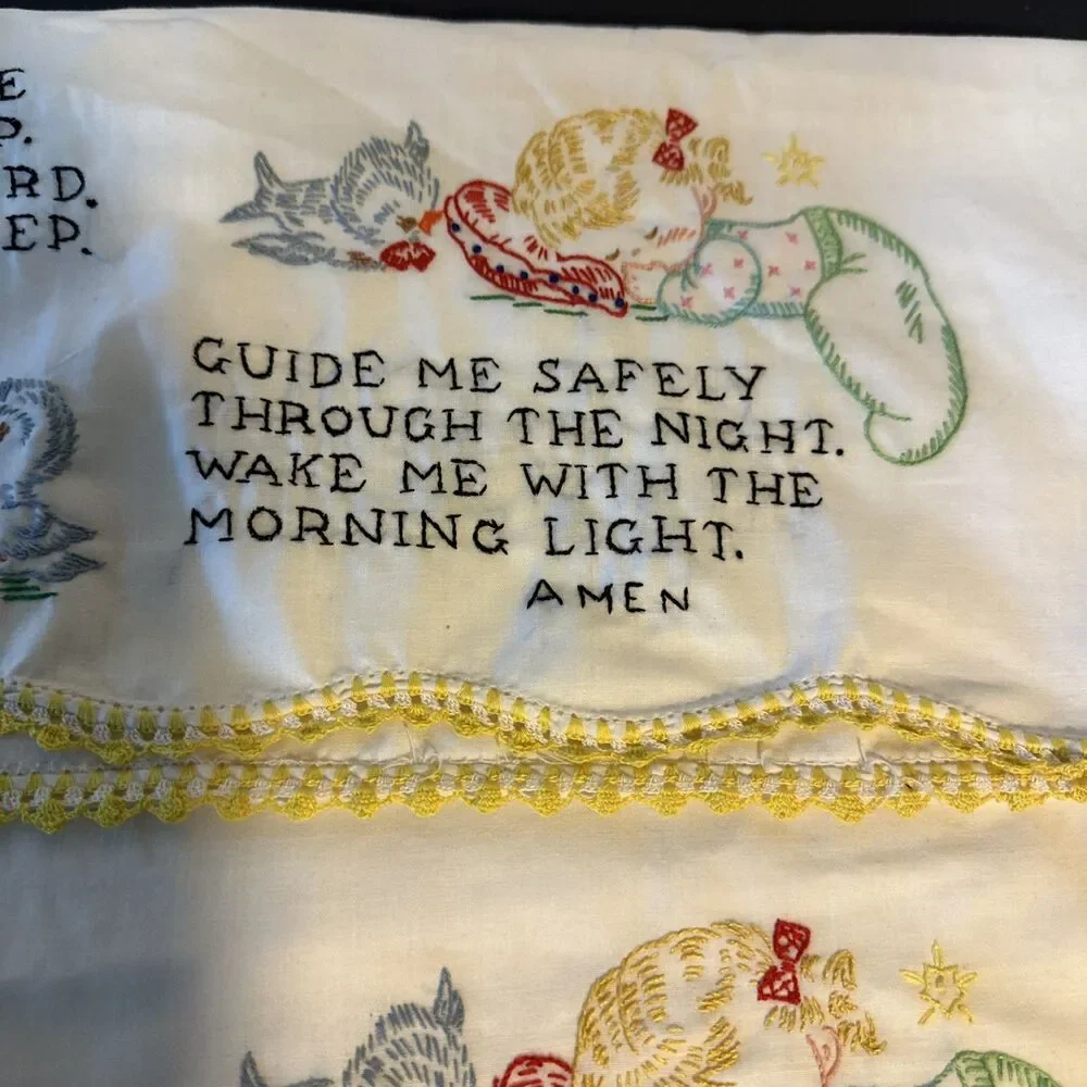 Hand stitched Pillowcases Now I Lay Me Down to Sleep Prayer Scalloped Trim